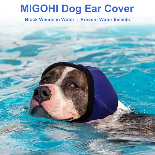 Image of MIGOHI Dog Ear Muffs Noise Protection, Calming Hoodie with Soft Padding-Adjustable Headphones for Dog, Hook & Loop Headband for Dogs, M, Navy Blue