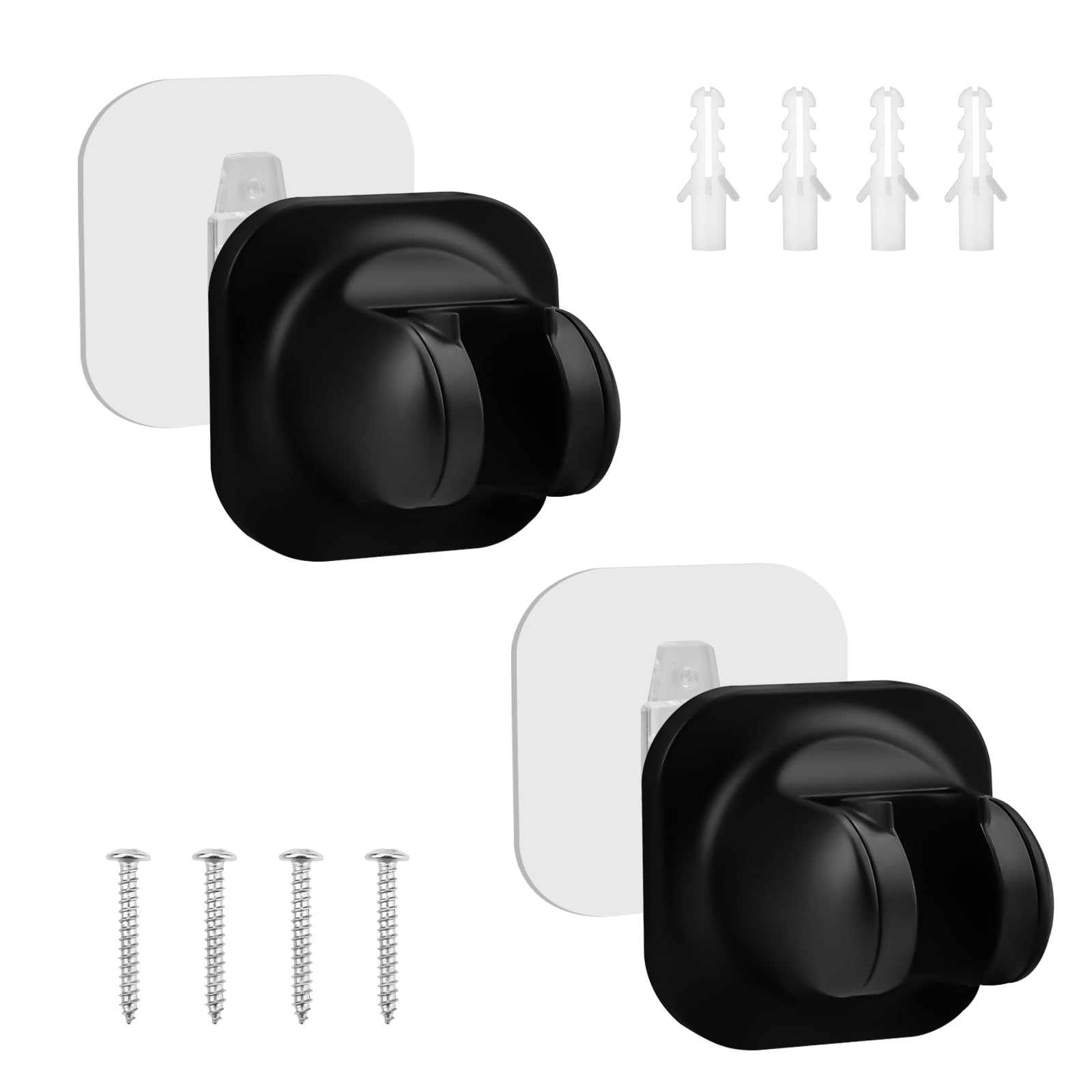 Fatiya Black 2 Pack Adjustable Handheld Shower Head Holder, Screws Or Self Adhesive Shower Head Bracket Hanger Wall Mount, Bath Tub Hose Wand Holder For Bathroom (Black)