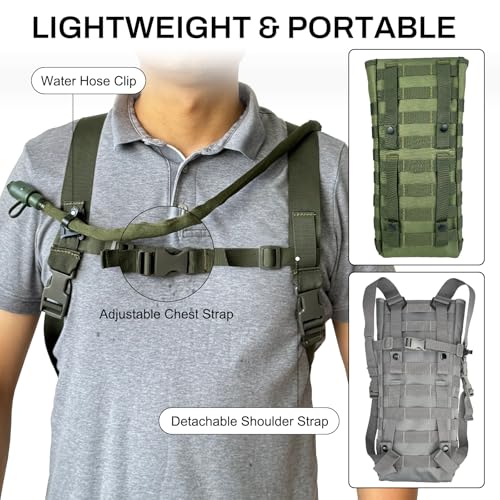 Hannibal Tactical 5L Hydration Pack, Water Backpack with 3L Water Bladder, MOLLE System for Outdoor Hiking, Biking, Running, Olive - Thumbnail 5