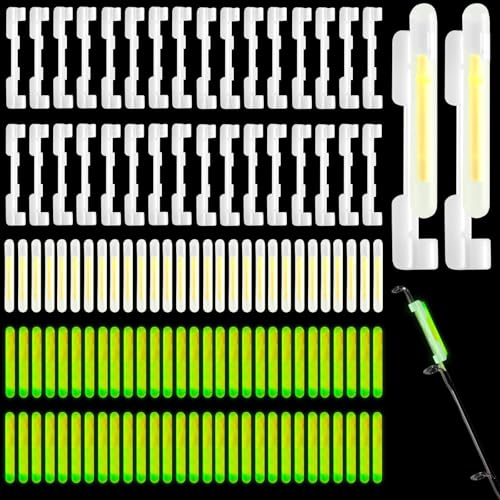 party greeting 100PCS Fishing Glow Sticks Rod Tip Mini Green Glow Sticks Fishing Pole Glow Sticks Bulk Fishing Float Accessories for Night Fishing with 20 PCS Attachments Clip