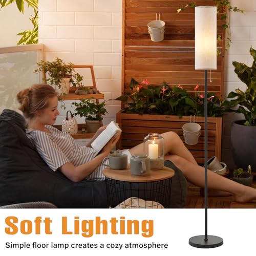 Ambimall 64'' Floor Lamp for Living Room with Bulb, 3 Color Temperature, Tall Lamps with Beige Lampshade & Pull Chain Switch, Pole Lamps Suitable for Bedrooms Study, Minimalist Floor Lamp by Ambimall - Used condition - Image 4