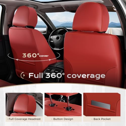 Image of Coverado Car Seat Covers Full Set, Front Seat Covers with Lumbar Support and Back Seat Cover Waterproof Leather Automotive Seat Cover, Universal Car Interior Protectors Cushion for Most Cars