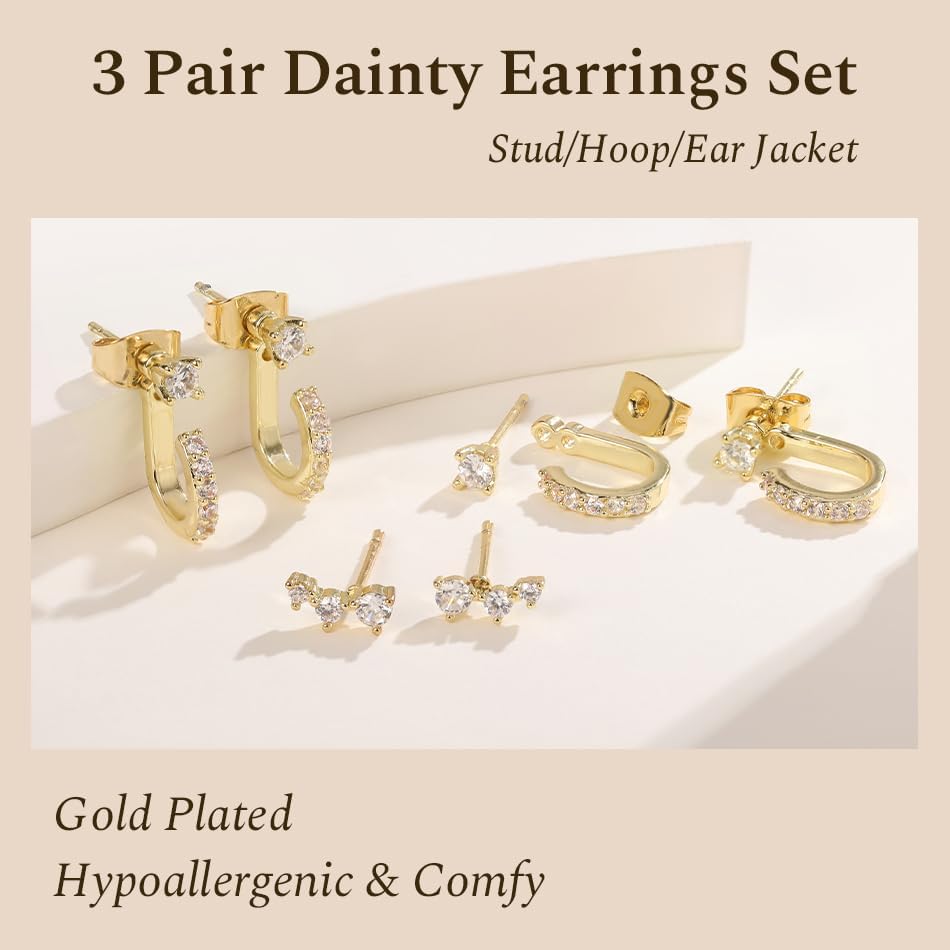 3 Pairs Gold Hoop Huggie Earrngs Stack for Women,14K Gold Plated Small Half Hoop Lightweight Hypoallergenic Cartilage Trendy Stud Earrings Set, Muti-Piercing Jewelry Gift - Image 6