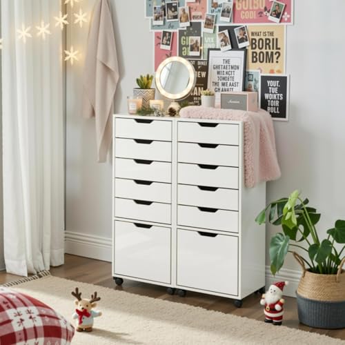 Image of TUSY Mobile File Cabinet, 5-Drawer Storage Cabinet, Vertical Rolling Storage Organizer Chest with Wheels & Anti-Tip Kit, for Home Office, Craft Room, Bedroom, White