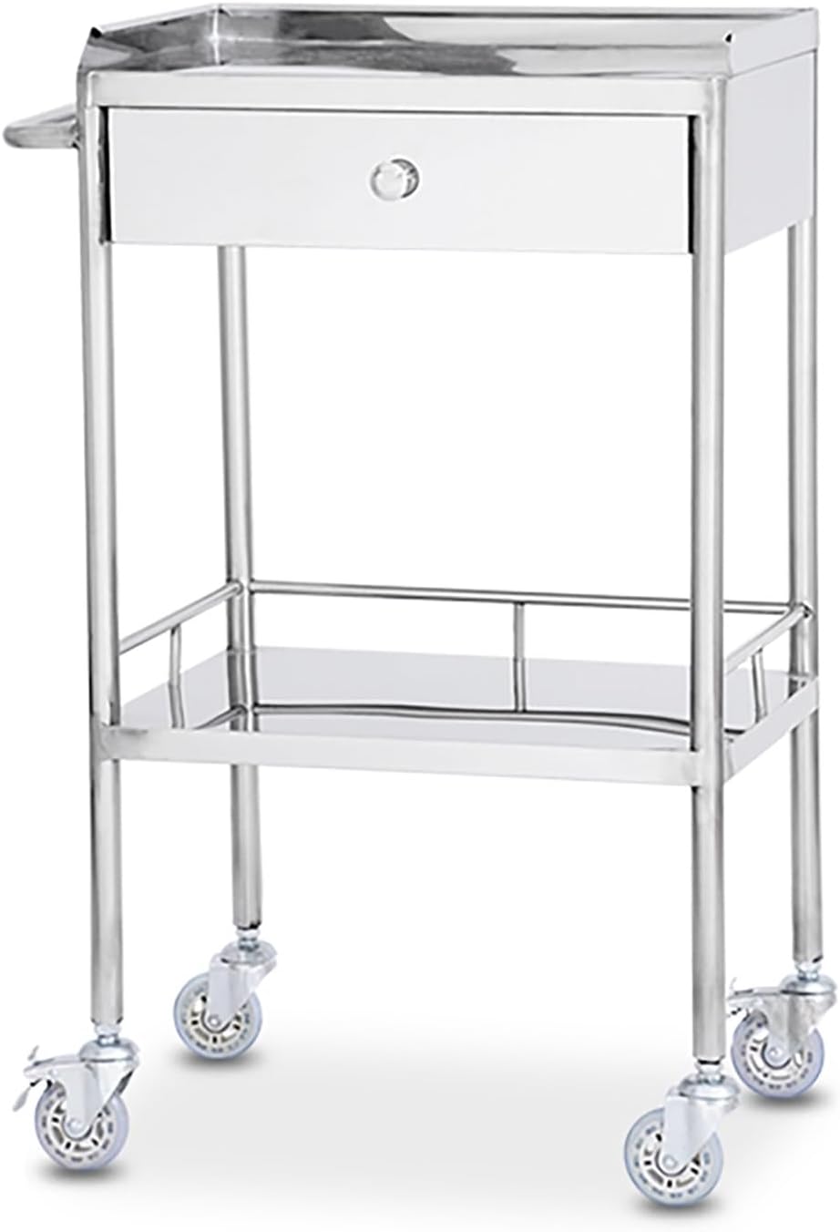 Stainless Steel Worktables Cart with Wheels, 2 Layers Stainless Steel Cart with One Drawers, Commercial Wheel Dental Lab Cart, for Hospitals Clinics Spas