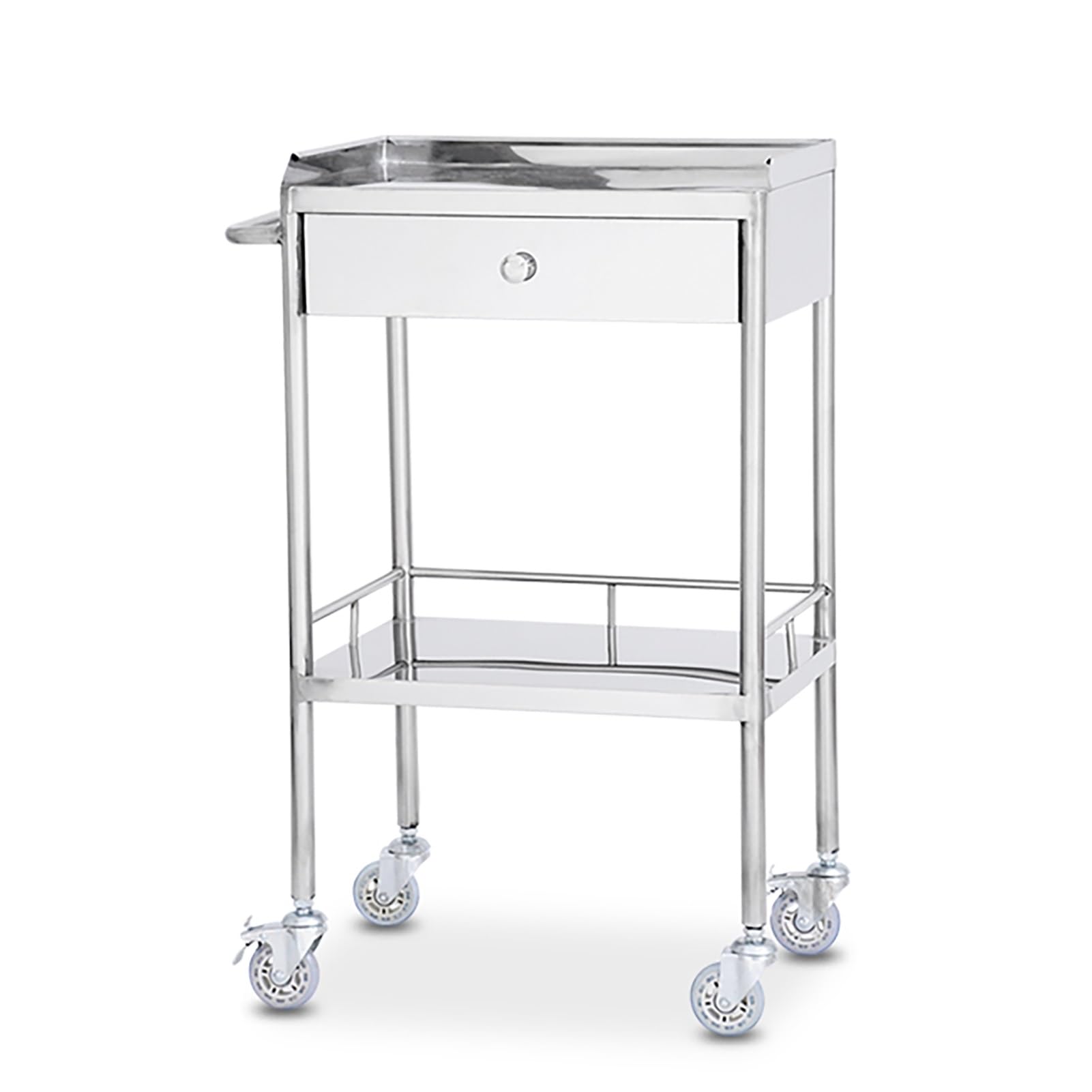 Carro de Servicio, Carro de mesa de trabajo de acero inoxidable con ruedas, carro de acero inoxidable de 2 capas con un cajón, carro de laboratorio dental con ruedas comerciales, para hospitales