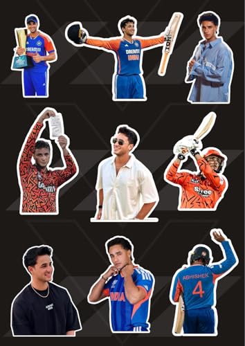 Image of Abhishek Sharma Stickers Pack (25 Pieces) - Cricket Vinyl Stickers for Laptop, Mobile, Water Bottle, Helmet | Waterproof & Durable | Gifts for Cricket Fans | Abhishek Sharma Merch
