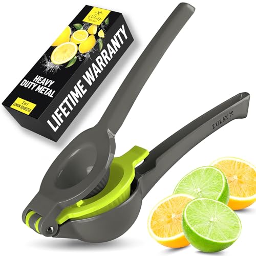 image for Zulay Kitchen Metal 2-in-1 Lemon Squeezer - Sturdy Max Extraction Hand