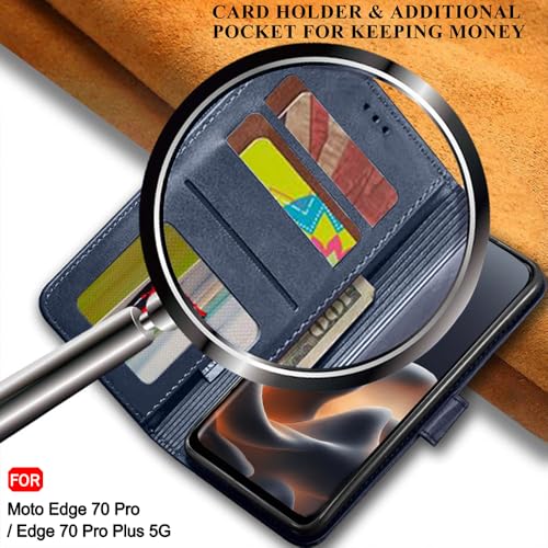 Image of TheGiftKart Flip Back Cover Case for Motorola Moto Edge 70 Pro /Edge 70 Pro Plus 5G | Dual-Color Leather Finish | Inbuilt Stand & Pockets | Wallet Style Flip Cover Case (Faux Leather, Blue & Sky)