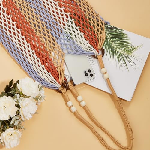 Image of GRPKSSIB Boho Beach Bags Knitted Tote Bag Bohemian Crochet Purse Handbags Summer Shoulder Bag Tassels for Women
