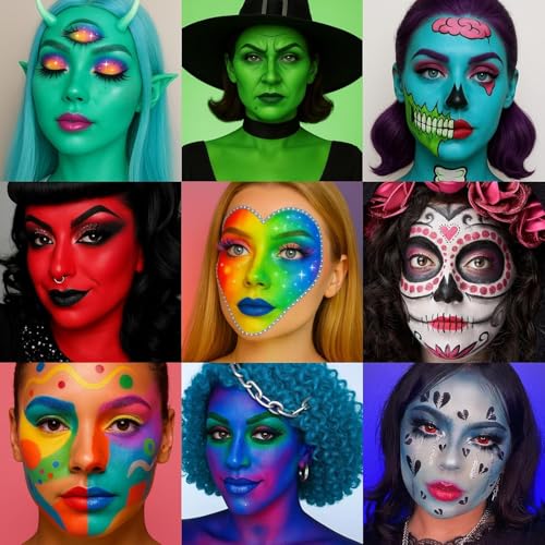 Image of Face Body Paint Oil Palette, Professional Flash Non Toxic Safe Tattoo Halloween FX Party Artist Fancy Makeup Painting Kit For Kids and Adult (12)