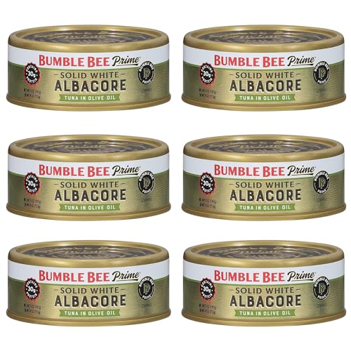 Image of Bumble Bee Prime Solid White Albacore Tuna in Olive Oil, 5 oz Easy Open Can - Premium Wild Caught Tuna - 30g Protein per Serving - Non-GMO Project Verified, Gluten Free, Kosher (Pack of 6)