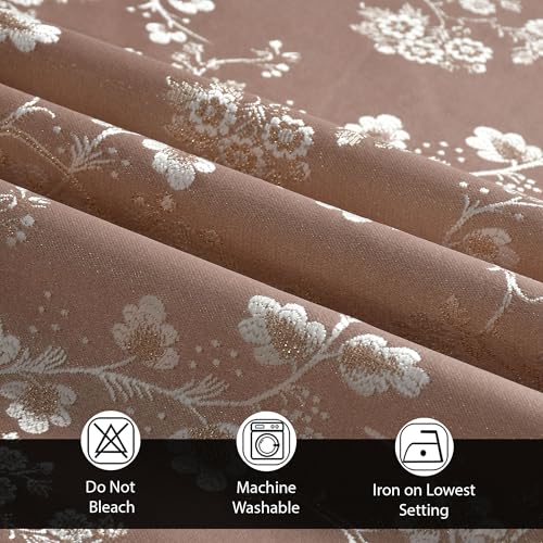 Image of FRESH FROM LOOM Eyelet Style Curtain 8 Feet Long Door & Window | Semi Blackout | Light Blocking 80% Darkening | Floral Look | Heavy Jari Jacquard Premium Luxury Parda (8feet, Onion, 1pc only)