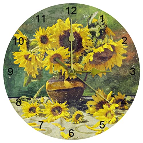 Horloge murale 25 cm chiffres arabes pendule ronde à pile fleurs - 2