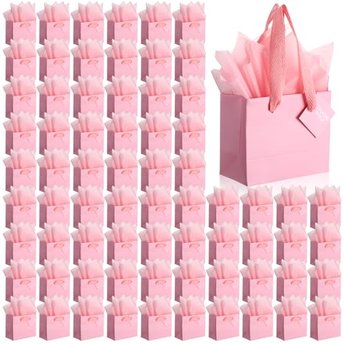 Sacs cadeaux de Noël roses et étiquettes pour invités de mariage et table d'anniversaire