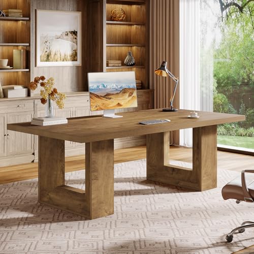 Tribesigns Home Office Desk, 62.99' Large Farmhouse Executive Desk, Computer Table for Office, Conference Room, Study Room (Walnut)