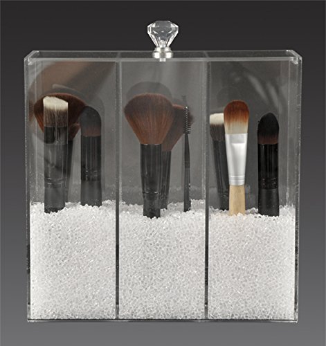 GlamoureBox Brush Holder Storage Case 3 Compartment Clear Acrylic A3