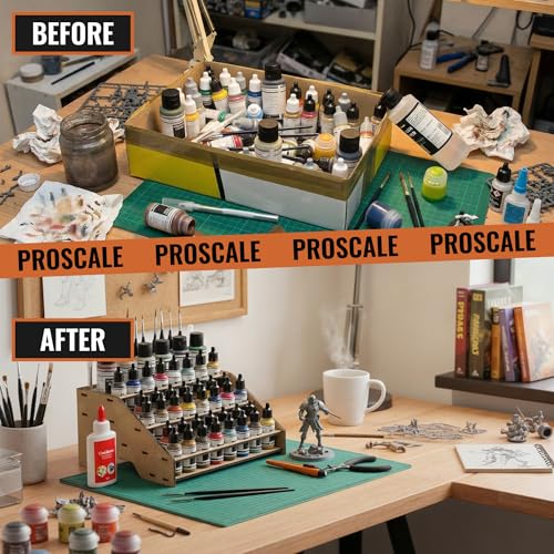 Image of PROSCALE Paint Rack Organizer for Miniature & Model Paints Tabletop Paint Stand with 26mm & 36mm Holes Brush & Tool Holder Artist Room Compatible with Vallejo, Army Painter, AK (Module A)
