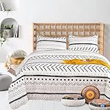 Wellboo Boho White Comforter Sets Queen Women Men Black and White Striped Bedding Comforters Full Te
