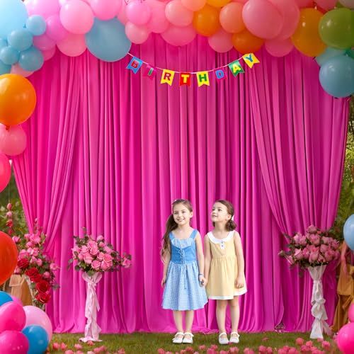 Image of 20x10ft Hot Pink Backdrop Curtain for Wedding Parties Wrinkle Free Fabric Fuchsia Drapes Backdrop Decoration for Baby Shower Birthday Photography Decoration 4 Panels, 5ft x 10ft