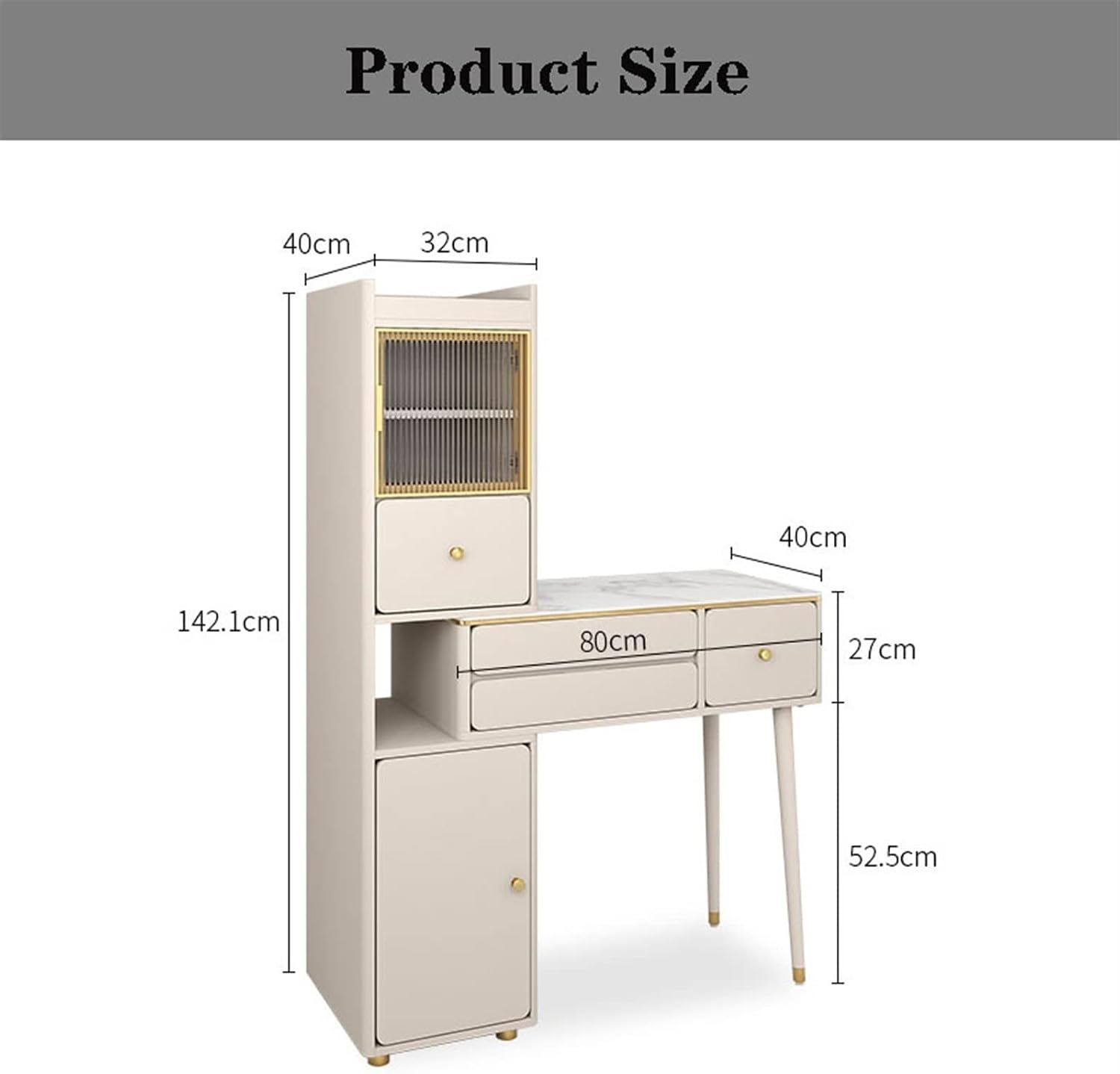 Vanity Dressing Table Set Luxury Makeup Bench with 3 Colors Led Hd Mirror,Comfortable Stool Drawers Cabinet,Modern Simple Style,for Girl's Gift (Size : 60cm) ()