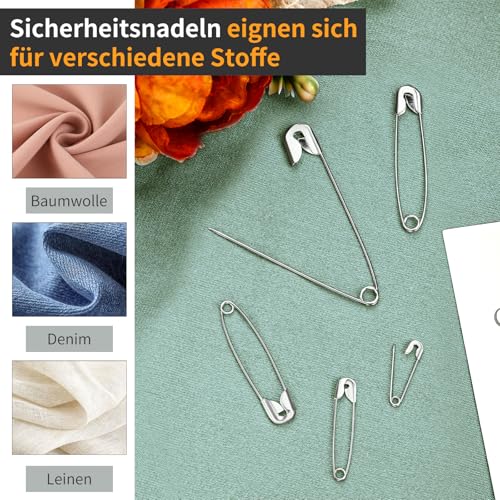 MASPHY 200 Stück Sicherheitsnadeln Set, 4 Größen klein, mittel, groß Sicherheitsnadeln für Kleidung Kunsthandwerk, Schmuckherstellung und Nähen
