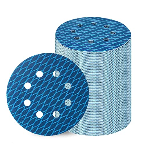 Fischschuppen Schleifpapier 125mm Klett 400 Körnung 8 Loch Schleifscheiben Gelten Exzenterschleifer Blau Schleifpads 70 PCS Stoffunterlegt Diamant-Form Schleifteller Rund
