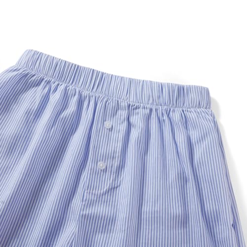 Image of Seyurigaoka Women Striped Boxer Shorts Y2k Pinstriped Lounge Shorts Button Front Pajama Bottoms 2024 Summer Going Out Shorts