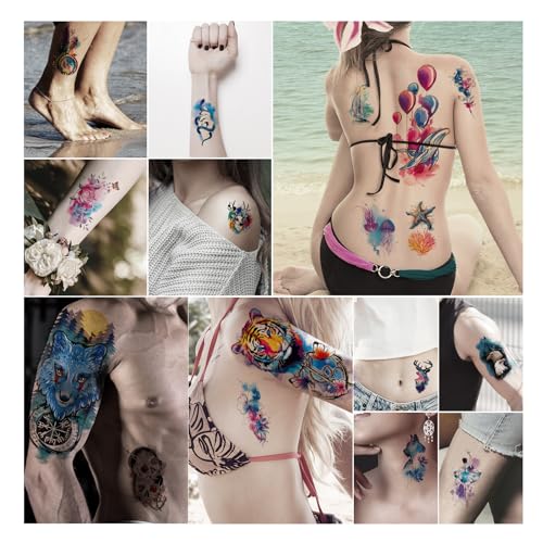 JEEFONNA 86 Sheets Temporary Tattoo, 14 Sheets Large Half Arm Fake Flower Cat Owl Lion Tattoos, 72 Sheets Tiny Waterproof Semi Permanent Temporary Tattoos Realistic for Women Girls Kids Adults