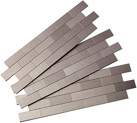 Aspect Peel and Stick Backsplash 12.5in x 4in Subway Stainless Matted Metal Tile for Kitchen and Bathrooms (3-Pack)