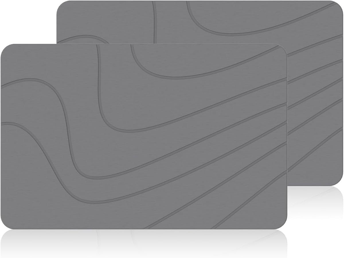 2 Pack Stone Bath Mat for Bathroom|Diatomaceous Earth Bath Mat|Quick Dry Water Absorbing Bath Stone Mat Large|Non-Slip Bathroom Shower Rug|Easy to Clean (24×16'', Dark Gray, Square)