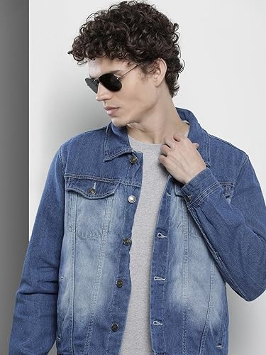 Image of The Indian Garage co MenSlim Fit Solid Denim Trucker Jacket