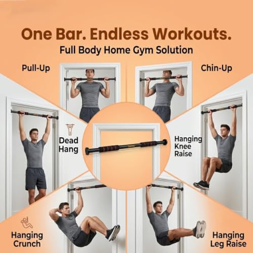 Image of DOLTAS Pull Up Bar for Home for Kids & Adults (100 kg Capacity) | Wall Mounted Pull Up Bar with Anti-Skid Foam Grip | No-Drill Installation | Heavy Duty Home Gym Equipment for Strength Training & Home Workout | BLACK & RED
