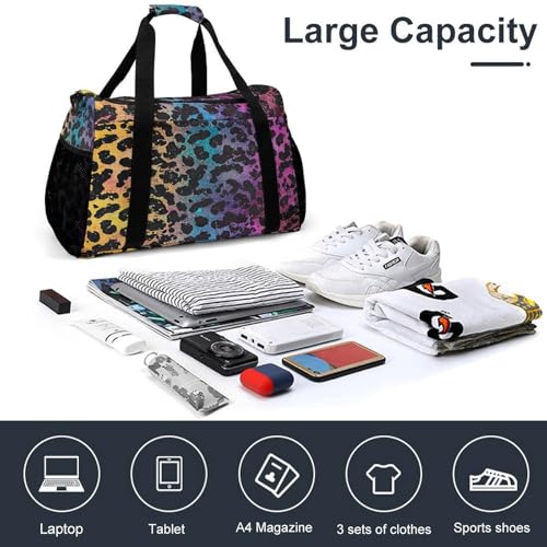 Colorful Leopard Print Personal Item Bag Travel Duffel Bag Sports Tote Gym Bag Luggage Duffle for Women Men4