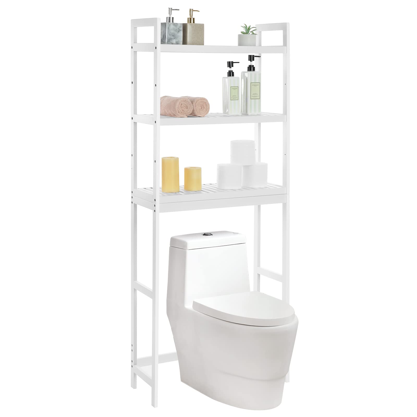 SONGMICS BTS01WT - Estantería de baño de bambú de 3 Niveles con estantes Ajustables, Carga de 15 kg, fácil Montaje, Color Blanco