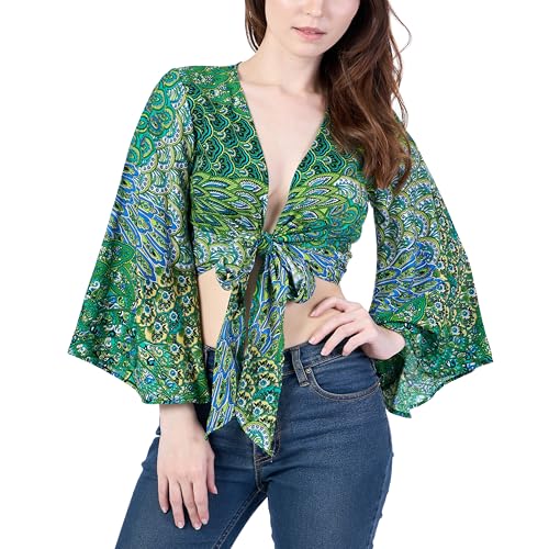 Lannaclothesdesign Boho Wrap Top for Women Beach Fashion - Soft & Breathable Rayon Womens Tops with Bell Sleeves, Swimsuit Coverup for Women, Casual & Dressy, Travel-Friendly, Hippie Clothes