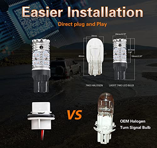 Lasfit Red 7443 Led Bulb Brake Tail Light 7444 Canbus Ready Anti Hyper Flash Built In Resistor, Error Free, Plug And Play (2Pcs) #TOP4