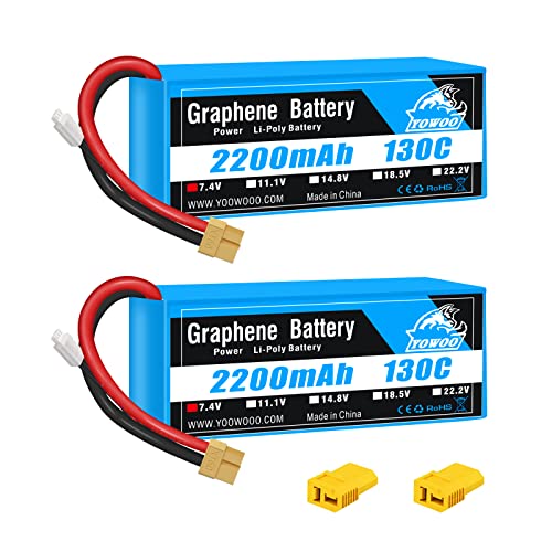 Yowoo 2S Lipo Batería 2200mAh 7.4V 130C Baterías Grafeno con Conector XT60 Plug Compatible con RC...