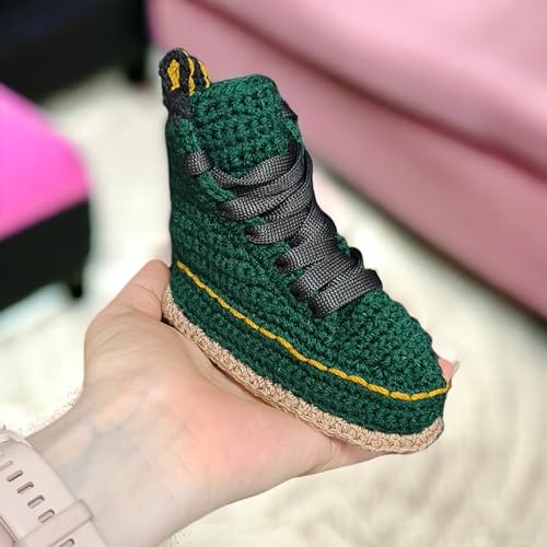 Handmade Green Crochet Baby Booties - Classic British Newborn Boots - Punk-Style knitted Boot - Soft Sole High-Top Baby Shoes – Gender Neutral Newborn Gifts2