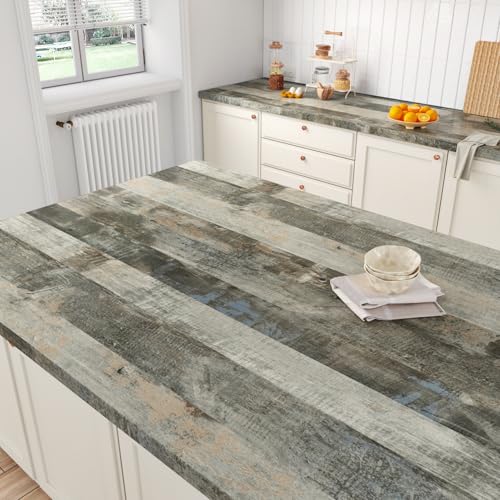 Yullpaper Wood Panel Wallpaper Peel and Stick Grey Green Sticky Back Plastic Wood Effect Vinyl Self Adhesive Wallpaper Worktop Vinyl Covering Wrap Washable Kitchen Wall Paper for Cupboard 40cm X 300cm