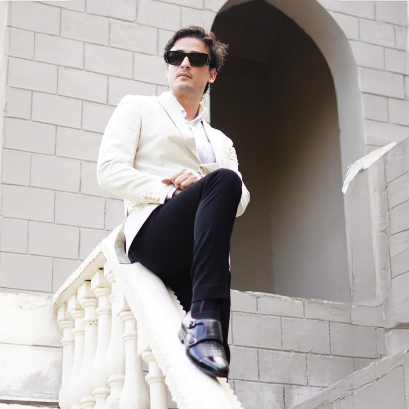 Image of MATR Strap Me Down Men's Blck Croc-Embossed Double Monk Strap Leather Shoes