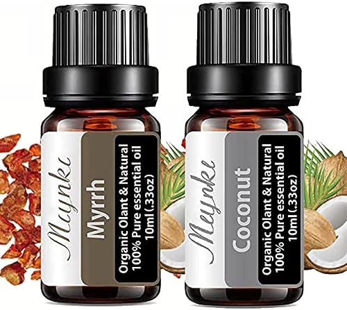 Myrrh Essential Oil and Coconut Essential Oil Organic Plant & Natural 100% Pure Therapeutic Grade Oil Perfect for Diffuser, Humidifier, Massage, Aromatherapy, Skin & Hair Care-2x10ml