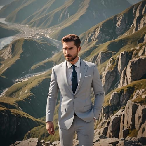 Mens Suits 2 Piece Slim Fit Casual One Button Solid Suits for Mens Business Wedding Party Jacket Blazer & Pants Set2