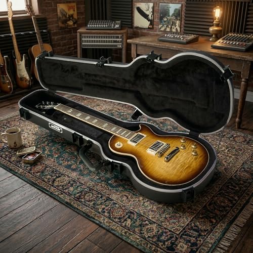 Image of SKB Hardshell Travel Case for Les Paul Type Electric Guitars or Replicas, Molded In Bumpers for Protection, Plush Lined Interior and Latches, Black