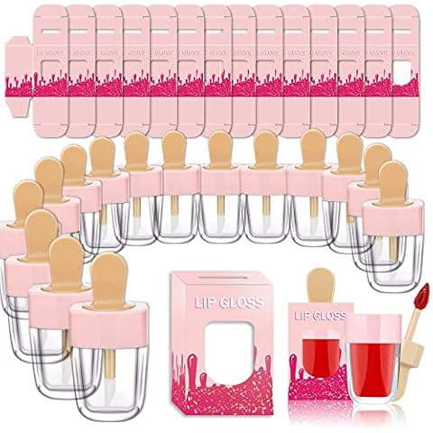 ANZKA 15 Pack Icecream Lip Gloss Tube Boxes Packaging, Pink Lip Gloss Boxes for 2.68x1.62 Inch Ice Cream Shaped Empty Lipgloss Tubes, Pink Ice Cream Lip Gloss Tube Bottle Packaging(Not include Cover