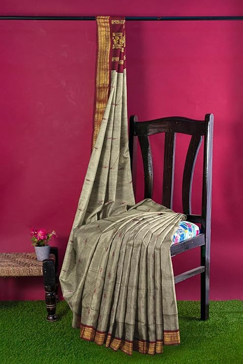 Image of ILAIYAAL CLOTHINGS Women's Kanjivaram Cotton Silk Saree South Indian Paithani Sari | gadwal cotton sarees with Zari Border and Blouse Piece - Suitable For All Indian Occasions and Festivals 191