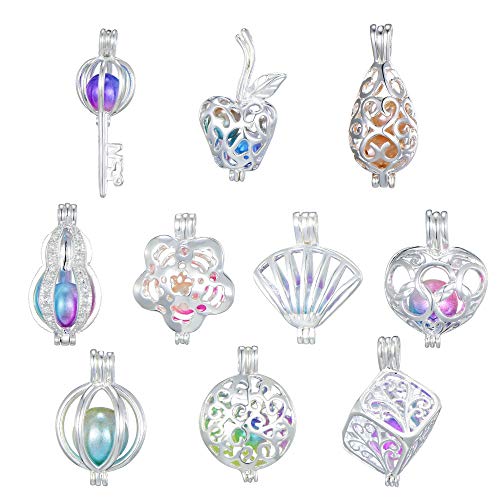 Image of 10Pcs Bright Silver Cute Pearl Bead Cages Pendant Wholesale Essential Oil Scent Diffuser Locket Cage Charms for DIY Bracelet Necklace Earrings Jewelry Making