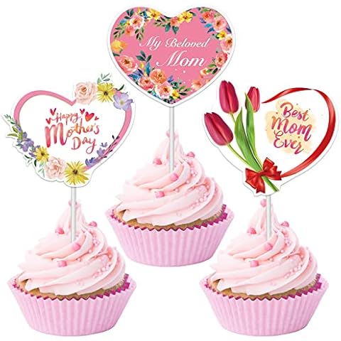 KKBES 24 Pack Mother's Day Cupcake Toppers Cover