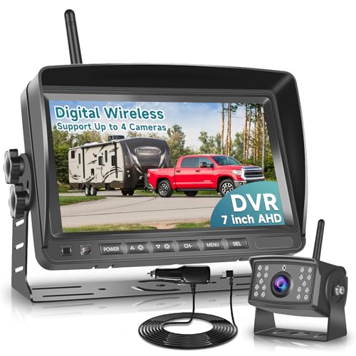 Image of RV Wireless Backup Camera, 7 inch IPS Monitor +AHD Rear View Camera,Support Up to 4 Cameras DVR Image Flip, Wireless Back Up Camera 12V-36V for Truck /Trailer /RV /Camper /Excavator /Caravan