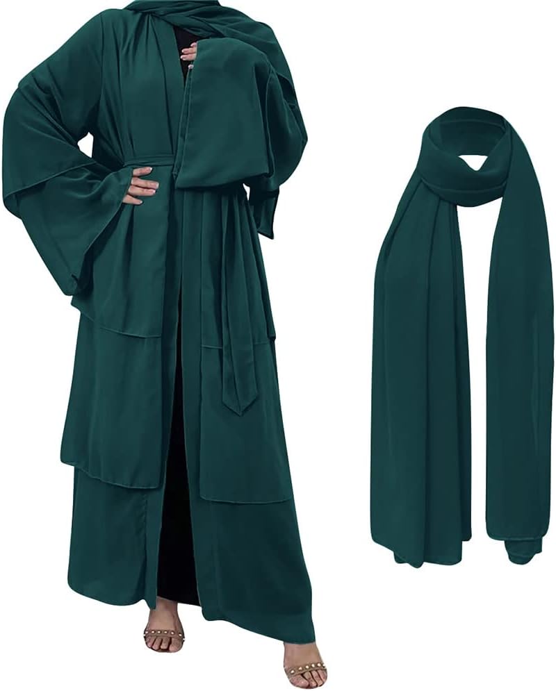 Muslim Abaya Dress for Women - Long Sleeve Islamic Dubai Abaya Cardigan Robe - Middle East Prayer Dress with Hijab - Image 2